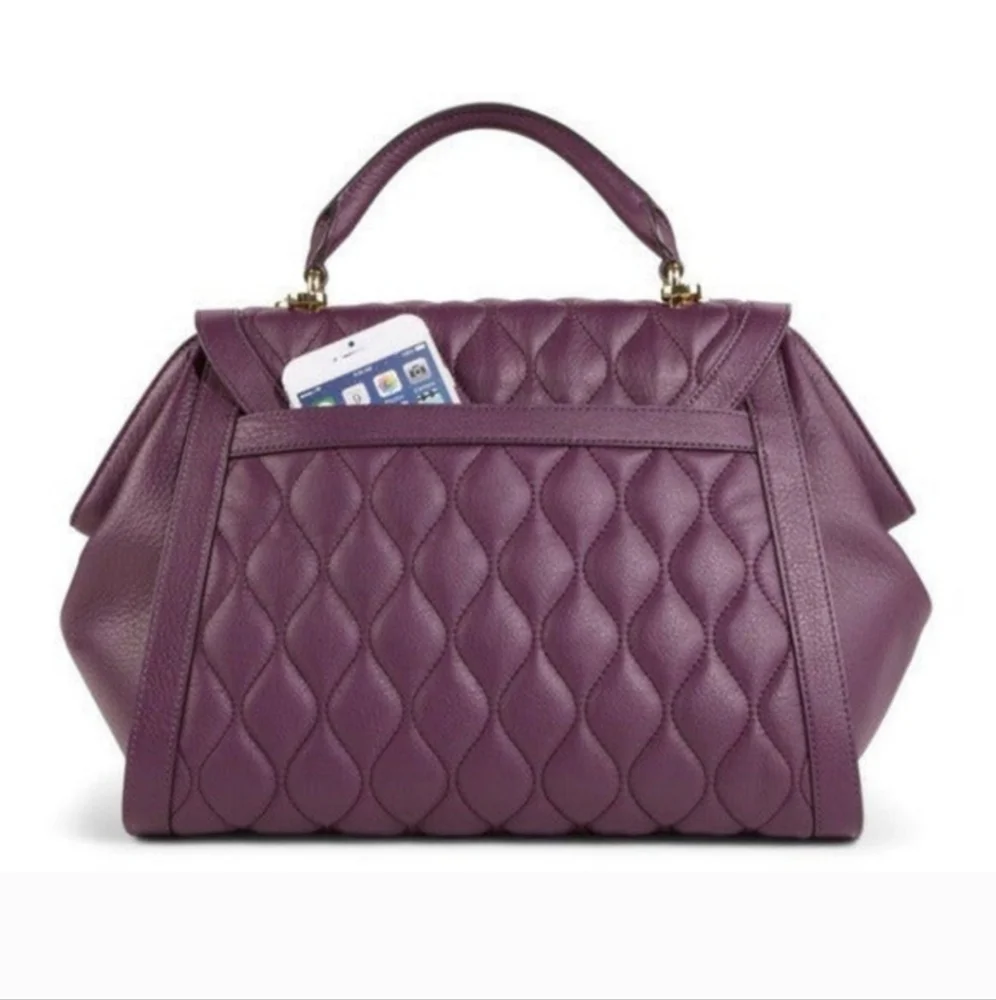 Vera Bradley Quilted Leather Stella Satchel Crossbody Aubergine - Eggplant EUC